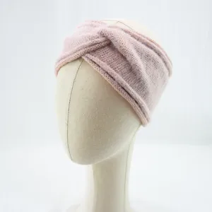 Rosa gestricktes Twist-Stirnband mit Silberfaden, weiches warmes Winter Haaraccessoire für Sport.