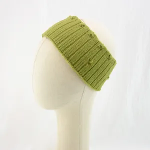 Green distressed knit headband detail, elastic yoga hair accessory and ear warmer.