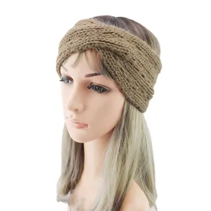 Coarse wool knit headband for women winter warm cross ear warmer stylish hair accessory