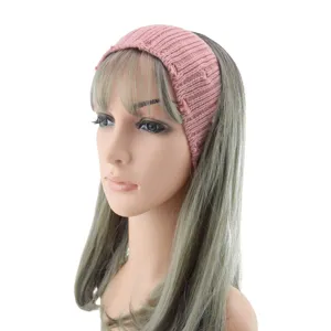 Pink knitted headband for women, stylish distressed ear protection hair band for sports yoga.
