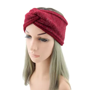 Gestreiftes Strick-Haarband mit Silberfäden, warmes Winter-Accessoire für Damen.