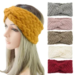 Women Cable Knit Cross Headband Acrylic Thermal Ear Warmer Soft Hairband For Face Washing Autumn Winter Outdoor Headwrap Accessories