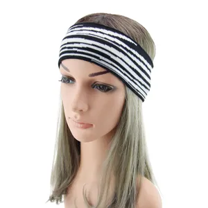 Bandeau tricote a rayures noires et blanches pour le sport le yoga le lavage du visage