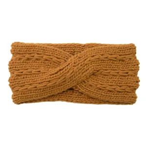 Chunky knit twist headband for women, thick winter warm ear warmer hair accessory brown.