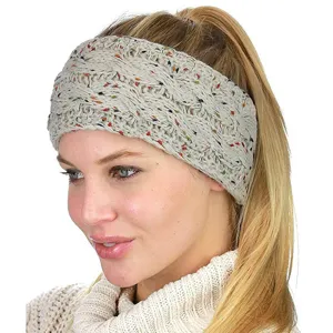 Comoda fascia in maglia treccia con macchie colorate, morbido scaldacurie invernale.