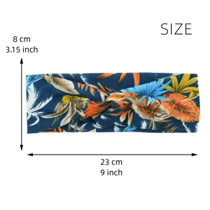 Vue de détail en gros plan du bandeau torsadé imprimé floral montrant les dimensions.
