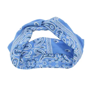 Bandeau bleu motif cachemire pour femme, bandeau noué élégant pour le sport, yoga et fitness.