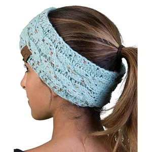 Knit ponytail headband winter warm cable knit hair band speckled yarn fuzzy head wrap