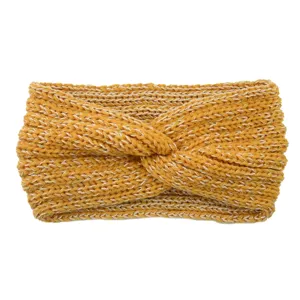 Gold thread knitted headband for women, soft warm winter hair band, casual twist hair accessory.