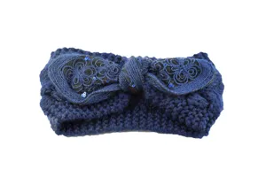 Fascia per capelli con orecchie di coniglio lavorata a maglia blu scuro invernale