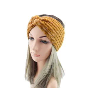 Knitted gold thread cross headband winter warm hair band fashion women hair accessories