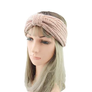 Gestreiftes Chenille Schleife Stirnband Damen weicher warmer Winter Ohrenschuetzer Haarschmuck
