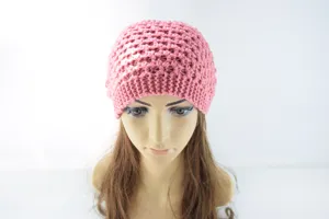 Gorro de punto rosa invierno cálido puntada piña tocado suave cómodo para mujeres