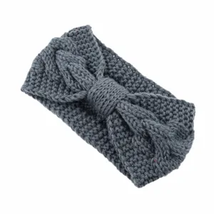 Donkergrijze gebreide strik haarband winter warme haaraccessoire dikke kabelgebreide oorwarmer