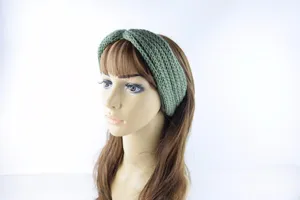 Dunkelgrünes Strick Stirnband, stilvolles Twist Ohrenwärmer Haarband für Damen Herbst Winter.
