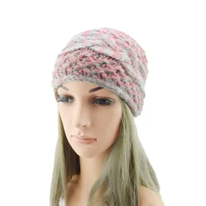 Rosa graues gestricktes Winter Stirnband breites Strick Haarband warme Ohrenwärmer Mütze