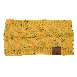 Women Yellow Cable Knit Headband Speckled Yarn Winter Ear Warmer Hair Accessories