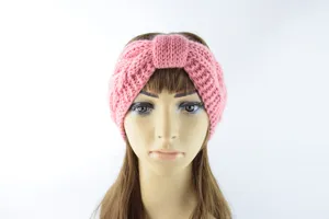 Roze kabelbreisel strik gebreide hoofdband winter warme wol haarband oorbeschermer haaraccessoire
