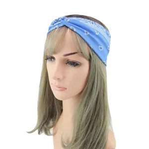 Bandeau croisé à imprimé cachemire bleu pour femmes, serre-tête en tissu pour sport et yoga.