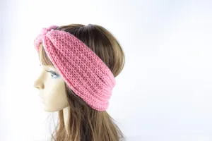 Gestreicktes Wollstirnband Winter warmer Ohrenschutz Mode Handgemacht Haaraccessoire Rosa