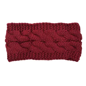 Fascia per capelli in maglia bordeaux da donna, spessa fascia invernale in lana calda.
