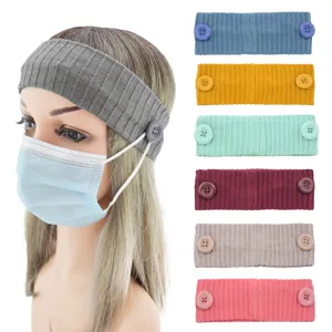 Serre-tête en Fil Tricoté à Rayures Euro-Américain Avec Boutons Pour Soulagement des Oreilles Masque Sport Yoga Bandeau Chaud Accessoires Pour Femmes