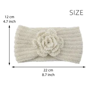 Knitted floral headband winter warm hair accessory camellia hair hoop 22x12cm white