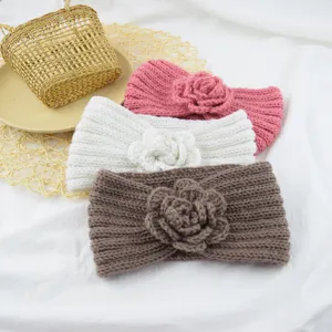 Handmade knitted flower headband set, thick cozy winter hair accessories in three classic colors.
