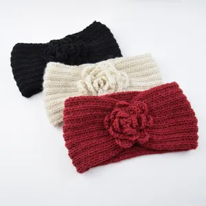 Handmade knitted wool flower headband winter warm ear warmer hair accessories set of three.