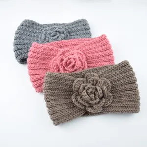 Handcrafted knit flower headband winter warm wool hair band cozy ear protection hair accessory