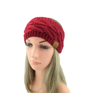 Red cable knit headband for women winter warm wool hair band ear warmer stylish fleece