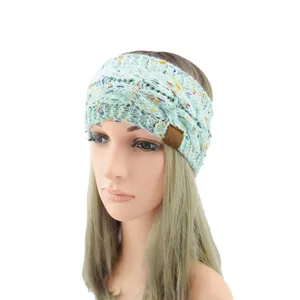 Mint green cable knit headband for women, cozy winter thick ear warmer hair band.