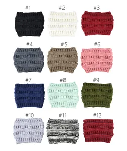 Vista detallada de diademas tejidas de invierno en 12 colores para mantener los oídos abrigados.