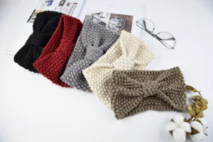 Chunky knit headband for women, thick cozy winter hair band with bowknot design in multi colors.