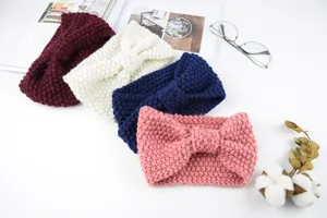 Knitted bow headband winter warm hair band thick knit ear warmer fashion hair accessory