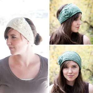 Handgemachte Strick Ohrenwärmer Stirnband mit Blumenakzent Winter warmer Haarschmuck