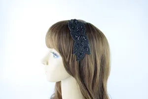 Schwarzes perlen besetztes haarband elegante kristall haarreif damen mode haaraccessoires