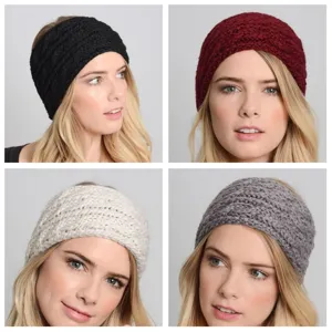 Cozy winter knitted headband ear warmer, thick braided hair accessory in multiple colors.