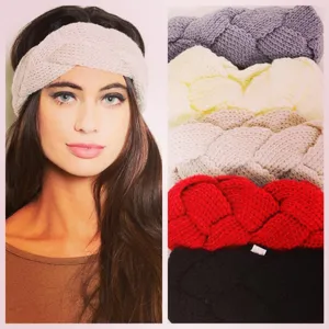 Grobstrick Stirnband Winter warm Ohrenschuetzer geflochtenes Haargummi kuschelig Haaraccessoir