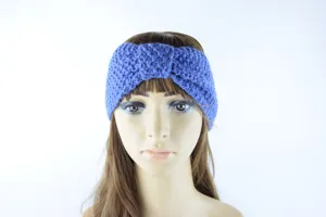 Knitted wool headband for women, stylish bow winter warm hair band, blue hair accessory.
