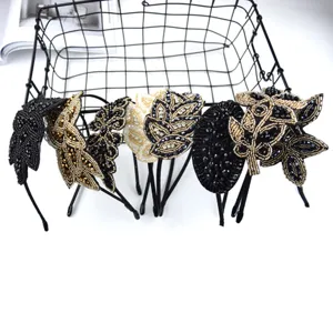 Eleganter Kristall Perlen Blatt Haarband Luxus Handgemacht Strass Stirnband Koreanischer Stil Blumen Kopfschmuck Für Damen Bankett Party Haarschmuck