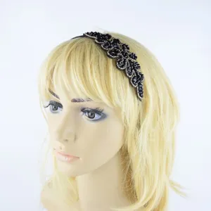 Eleganter schwarzer Kristall Perlen Haarreif für Damen, handgemachter Haarschmuck Party.