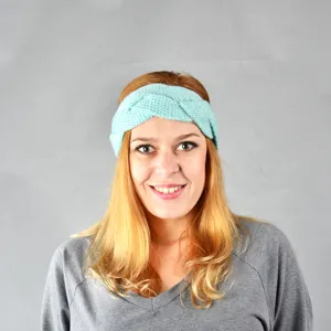 Hellblaue gestrickte geflochtene Stirnband Damen Winter warme Ohrenwärmer Haarschmuck