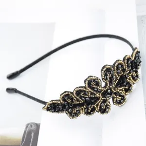 Eleganter schwarzer Kristall Haarreif für Damen handgemachter Perlen Haarschmuck