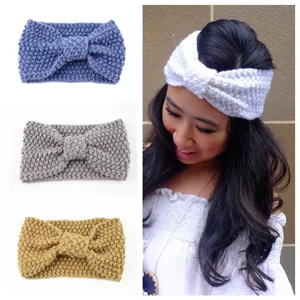 Women Vintage Knitted Headband Woolen Yarn Bowknot Hair Band Corn Kernel Headwrap Ear Warmer Winter Outdoor Hairband
