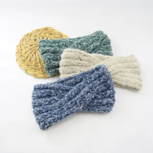 Bunte Mohair Strick Kreuz Stirnband warme Winter Haarschmuck fuer Damen Alltag neu
