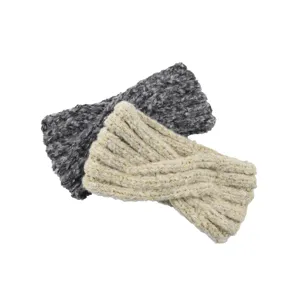 Nahaufnahme des zweifarbigen Strickstirnbands mit Drehstruktur und weichen Mohair-Gewebe-Details.