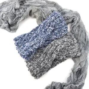 Bunte Mohair Strickstirnband, kuscheliger gedrehter Ohrenwärmer für Winter und Sport.