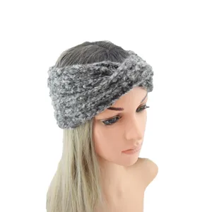 Graues Mohair Strick Stirnband Winter warmer Kreuz Haarschmuck für Sport Gesicht waschen