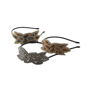 Handgefertigtes Kristallperlen Haarreif Set, eleganter luxuriöser Haarschmuck für Frauen.